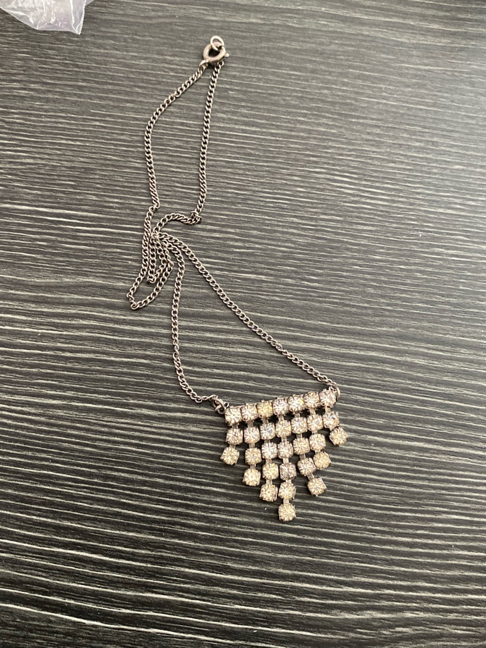 Crystal Grid Pendant Necklace - Silver Tone